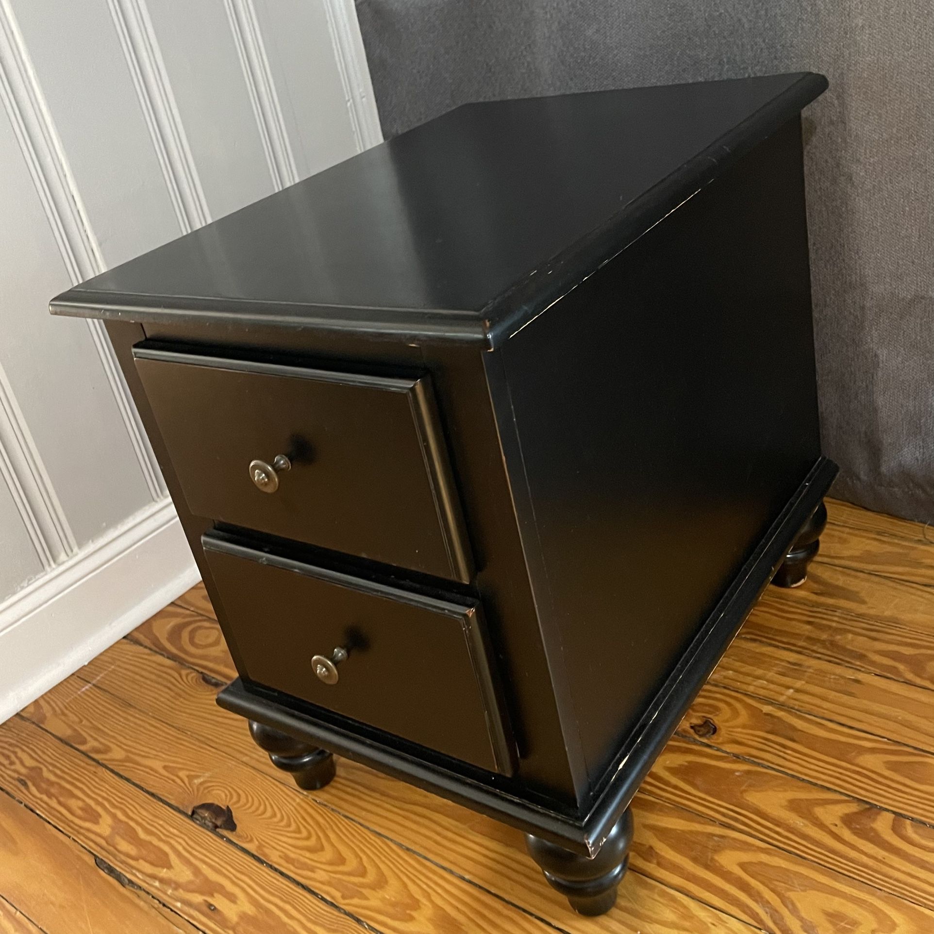 Black Distressed Wood Nightstand Side End Table