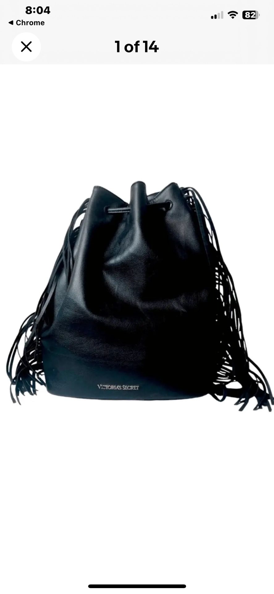 Victoria Secret Leather Fringe Faux Drawstring Bag