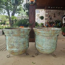 Brick Design Turquoise Clay Pots, Planters, Talavera, Plants, Pottery. $105 cada una