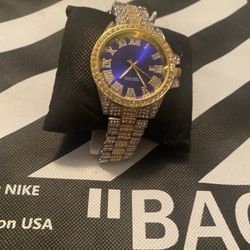 Blue Bezel Iced Out Watch 
