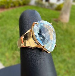 Jewelry 14k solid yellow gold 3.00CTW aquamarine pear cut Ring sz 6