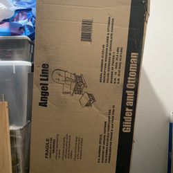 NEW IN BOX ANGIE LINE GLIDER AND OTTOMAN ESPRESSO W/ CHOCOLATE CUSHION