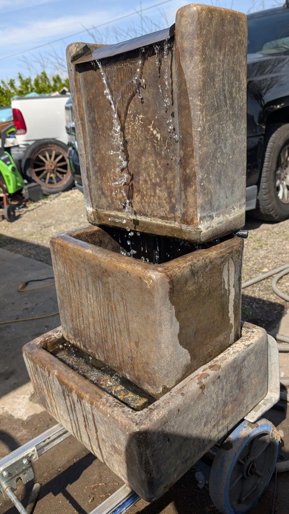 3-Piece Solid Cement Outdoor Water Fountain - Fully Functional