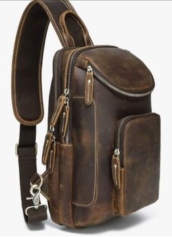 LANNSYNE Vintage Full Grain Leather Sling Bag Crossbody Chest Daypack
Vintage