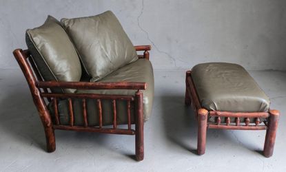 Flat Rock Furniture handcrafted hickory rustic log-frame lounge chair & ottoman
