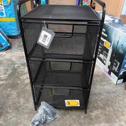 Mind Reader Black Metal Mesh 3-Drawer Storage Tower With Wheels