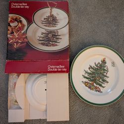 Spode , Christmas Tree, Made in England, Double Tier Serving/Tidbit Tray/Plates