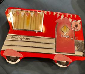 Benefit Red and Gold Food Truck Party Tin Favor empty tin container