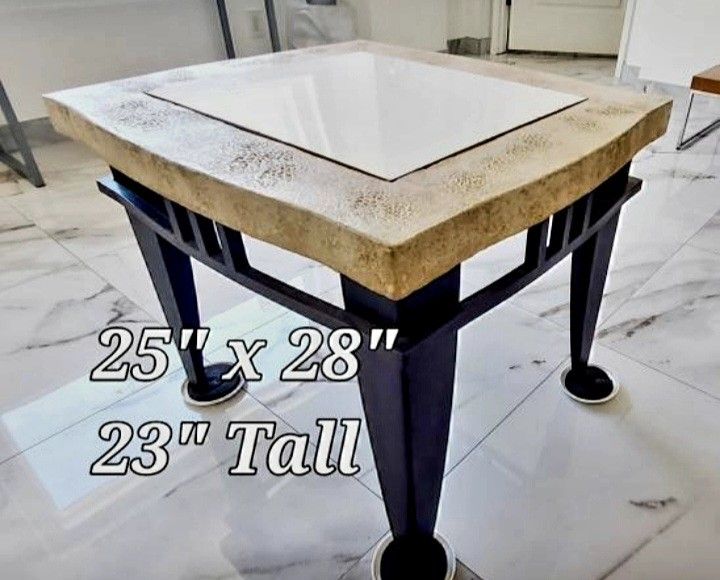 Steel Stand Faux Stone End Table