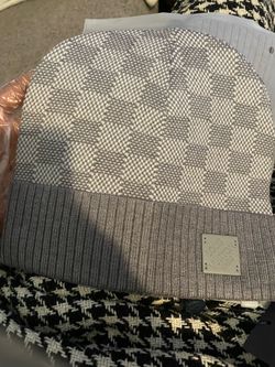 Designer Damier Knit Beanie - Gray / White (Brand New)
