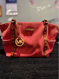 Michael Kors Pink Canvas Tote Bag with Leather Trim