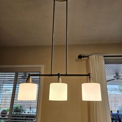 THREE LIGHT ISLAND PENDANT BRUSH FINISH DINING TABLE LIGHTS              ^^^GOOD CONDITION^^^