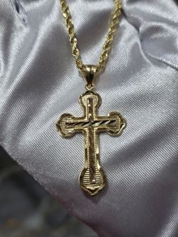 10k Gold Rope Chain With Cross Pendant