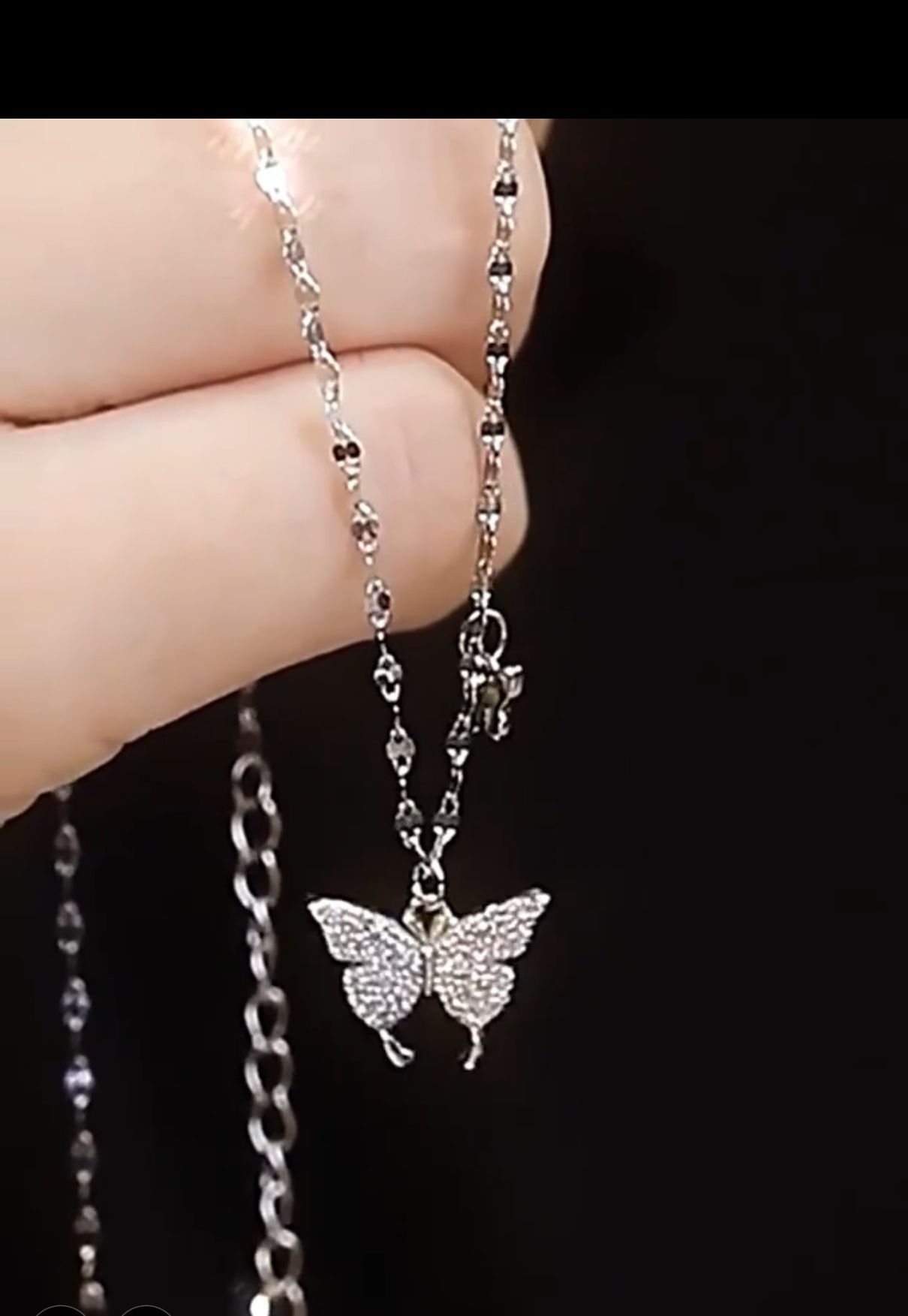 S925 Sterling Silver Butterfly Glitter Pendant Necklace 3g/0.11oz, for Valentine's day gift 💝