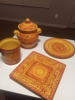 Pier1 Hand Painted Platers and Cookie Jar