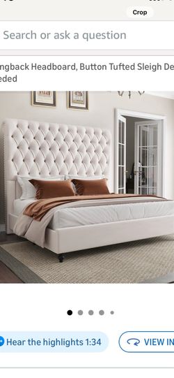 King Size Cream Velvet Wingback Bed Frame – Like New | Wayfair