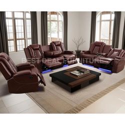 Reddish brown Power Reclining Couch 3-Pc Set — Sofa • Loveseat • Chair