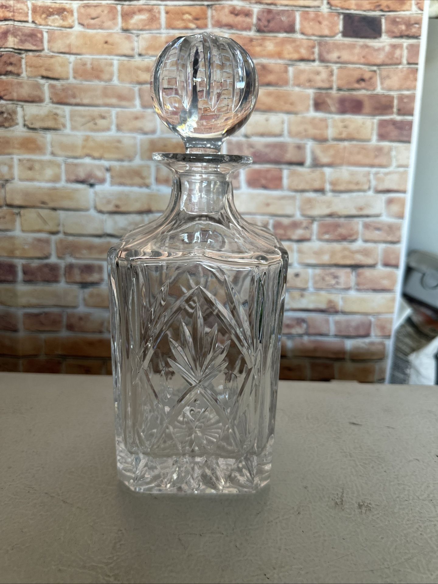 Vtg. Elegant Crystal Glass Decanter - Liquor Bottle ~ Cut Glass /Stopper - 10”
