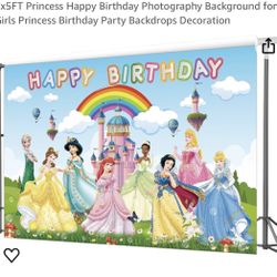 Disney Princess Happy Birthday Sign Backdrop 