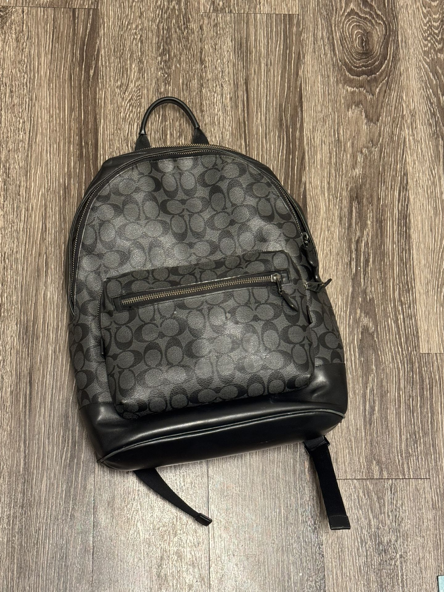 Coach Men's Canvas Smooth Leather Backpack, Charcoal Black