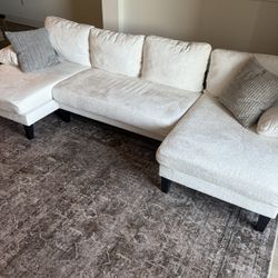 White Chenille U-Shaped couch 