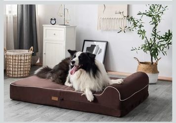Orthopedic Memory Foam Dog Bed 7" Inch Thick Extra Large Dog Bed With Pillow Brown 50"x34"x10" Includes Waterproof Liner