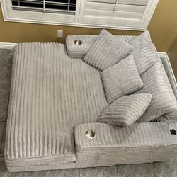 Grey Oversized Floor Sofa with Cupholders