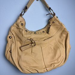 New B Makowsky Yellow Satchel Purse Leopard Interior Many Pockets Leather handbag