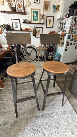 Industrial Bar Stools with Backs – Set of 2