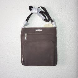 NWT Estalon Dark Brown Suede Purse Crossbody Bag Multi-pockets