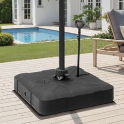 Heavy-Duty Fillable Patio Umbrella Base with Wheels , Color: Black 