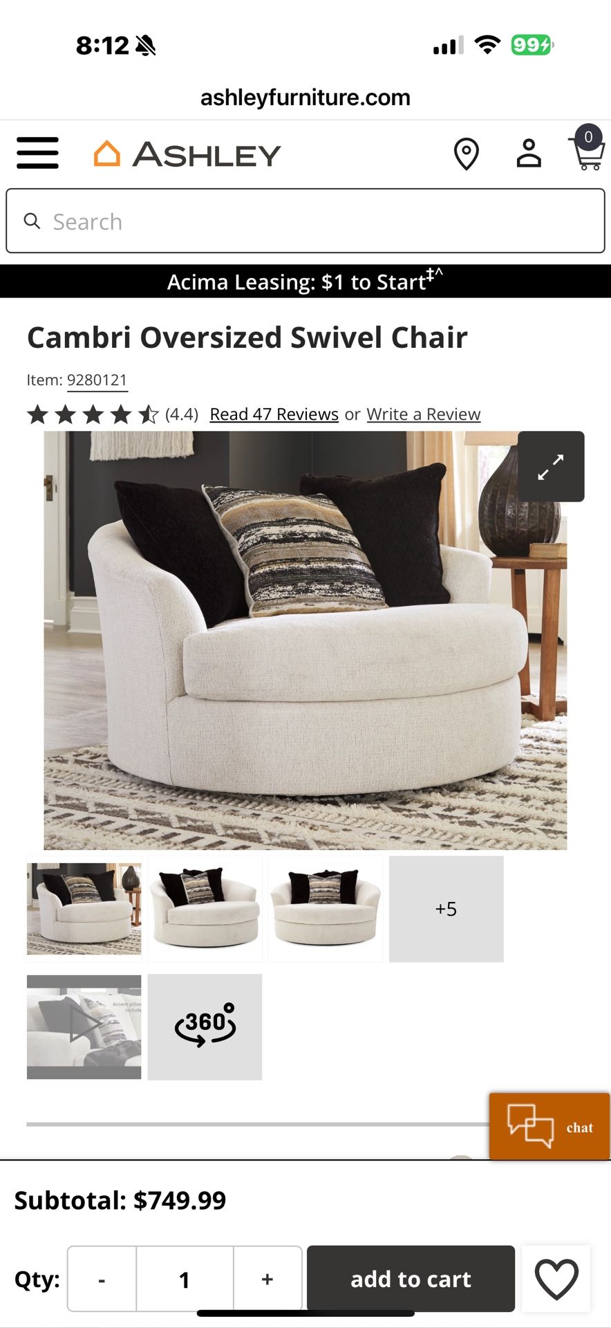 Oversized Swivel chair -cream Colored