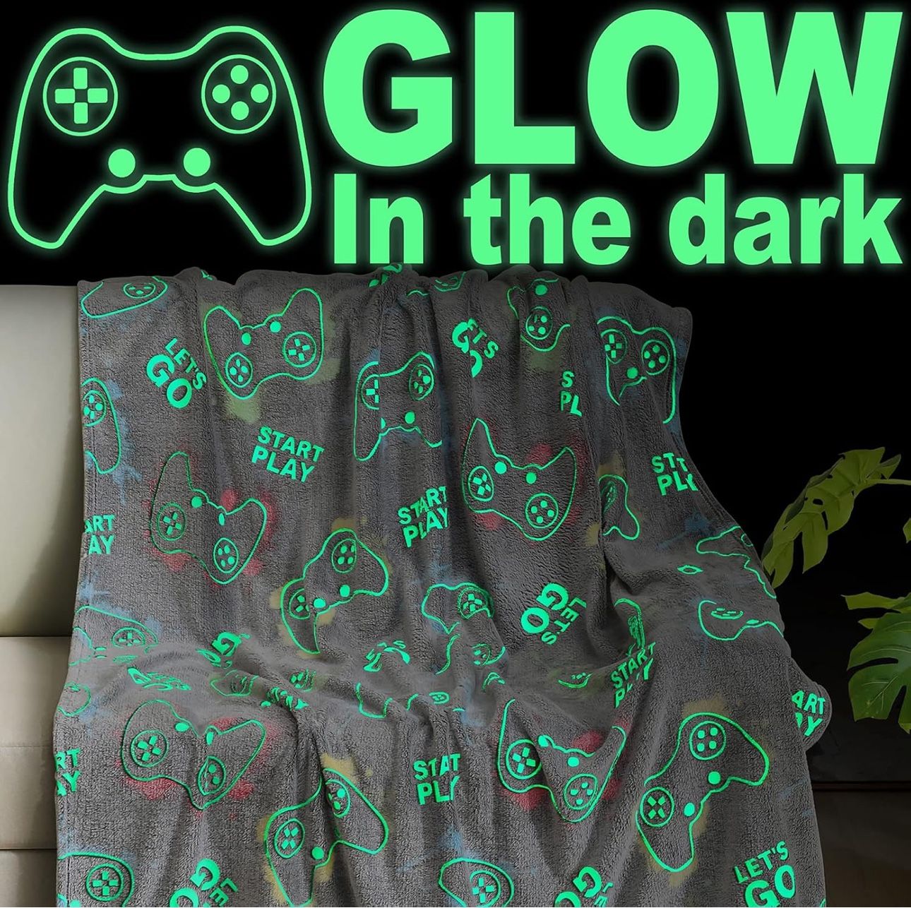 Glow in The Dark Gaming Blanket Grey 50"x60"