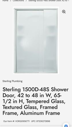 Sterling 1500D-48S Shower Door, 42 to 48 in W, 65-1/2 in H, Tempered Glass, Textured Glass, Framed Frame, Aluminum Frame