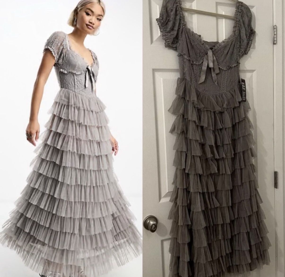 NWT Amy Jane London Sofia Maxi Grey Formal Dress