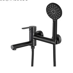1064: New Matte Black Wall Mount Bathtub Faucet with Hand Shower,Tub Shower Faucet with Lengthened Folding Spout, 