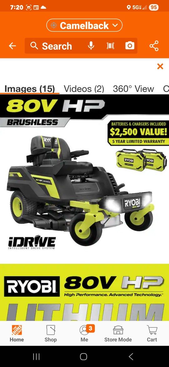 RYOBI
80V HP Brushless 30 in. Battery Electric Cordless Zero Turn Riding Mower with (2) 80V 10 Ah Batteries and Charger