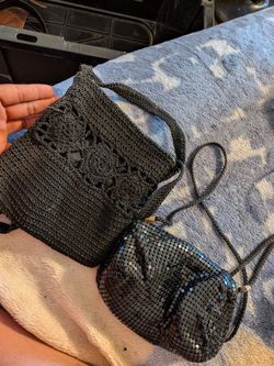Black Woven Crochet Crossbody Bag