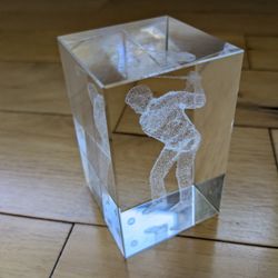 3D Laser Etched Golf Golfer Crystal Clear Glass Rectangular Prism Cube 3.5"X2". Decorative Collectibles! Intricate Details! High Quality!