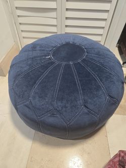 Luxury Velvet Ottoman Moroccan Pouf Blue Jean