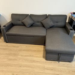 Cidalino 83'' Upholstered Sleeper Sofa Chaise with Storage& 2 Cup Holders