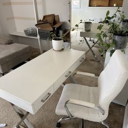 White Desk / Vanity With Chrome Legs