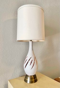 Vintage Tall 1960s Mid Century Modern MCM White Ceramic Table Lamp with Flame Cutout Design