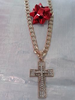 Cuban chain 26" in gold plate with zirconia stone cross