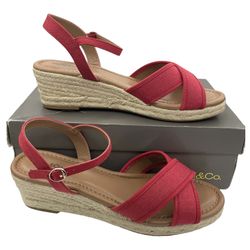 Style & Co. Leahh red strappy espadrille wedge sandals women’s Size 9 1/2M