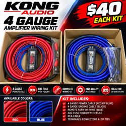 KONG AUDIO 4 Gauge Amplifier Wiring Kit – $40 Each