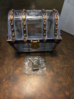 Treasure Chest Box, Small Pirate Treasure Case with Lock and Key, Transparent Jewelry Storage Container Display Toy Candy Seashell Gemstone Crystal Ke