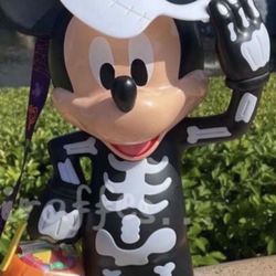 Disney Parks Mickey Mouse Skeleton Popcorn Bucket 2023 Exclusive. Glows In The Dark and Pumpkin in hand lights up $60