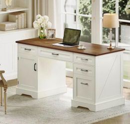 59 Inch Computer Desk with 5 Drawers & File Cabinet, Home Office Desk with Power Outlet