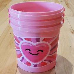 NEW 3 Pink Heart Buckets with Lids Lot